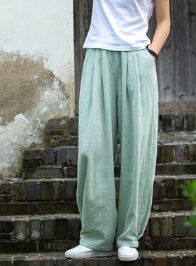 春夏亚麻太极裤女时尚新款宽松
