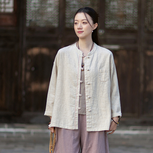 中式立领太极服女棉麻上衣 中国风开衫太极拳晨练服武术服外套
