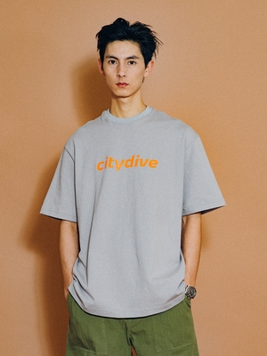 廓重磅廓形小领口印花短袖宽松