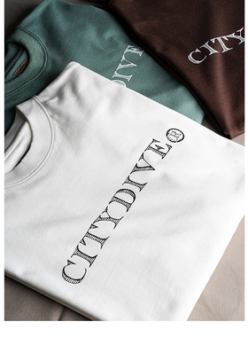 CITYDIVE Logo Print T-Shirt 210g复古廓形Logo短袖小领口TEE