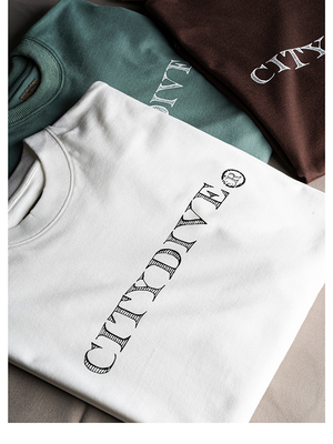 CITYDIVE Logo Print T-Shirt 210g复古廓形Logo短袖小领口TEE