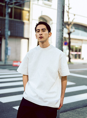 CITYDIVE 重磅复古纯色廓形小领口短袖男女街头潮流TEE