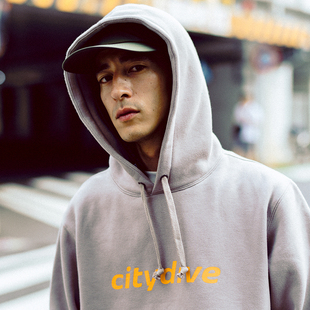 CITYDIVE 宽松抓绒潮潮WOO专属 秋冬重磅印花廓形加厚连帽卫衣经典