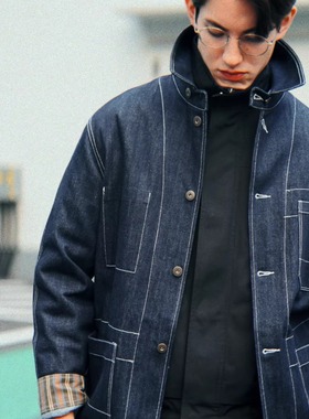 CITYDIVE TOPSTITCHING DENIM Jacket复古明线防风领牛仔外套12oz