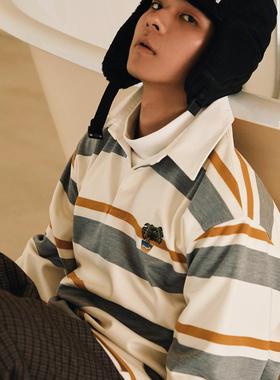 CITYDIVE Stripes Polo 条纹龟背竹刺绣宽松Polo衫廓形长袖卫衣