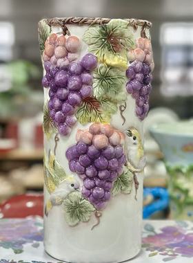 新品手绘釉下彩紫氣東來系列(葡萄花瓶)家用