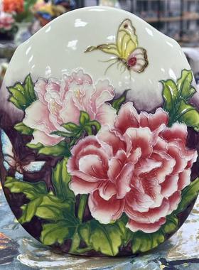 出口陶瓷蝴蝶花家用装饰花瓶摆件人工手绘瓷器