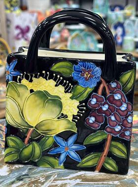 出口陶瓷提篮花瓶花卉系列客厅摆件家居创意礼品收藏送礼收藏佳品