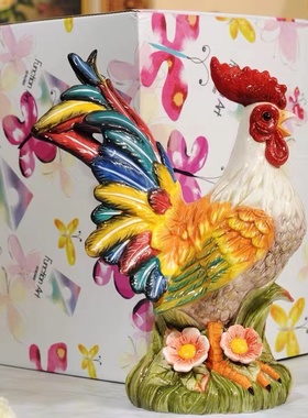 欧式陶瓷釉下彩工艺创意装饰礼品送礼玄关客厅家居办公室鸡摆件