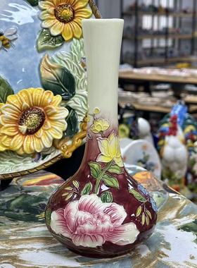 出口陶瓷花瓶中式花瓶红色手绘玄关摆件