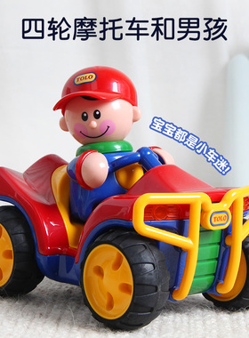 Tolo儿童玩具车回力小汽车四轮摩托车赛车手趣味卡通男物公仔玩偶