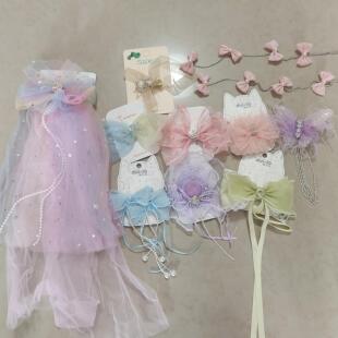 儿童发饰高级感超仙韩版女童头饰甜美公主风小女孩头纱蝴蝶结发夹