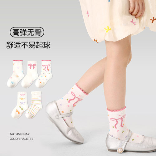1733宝宝袜子新款花边蝴蝶结女童短袜棉无骨泡泡口儿童袜子棉