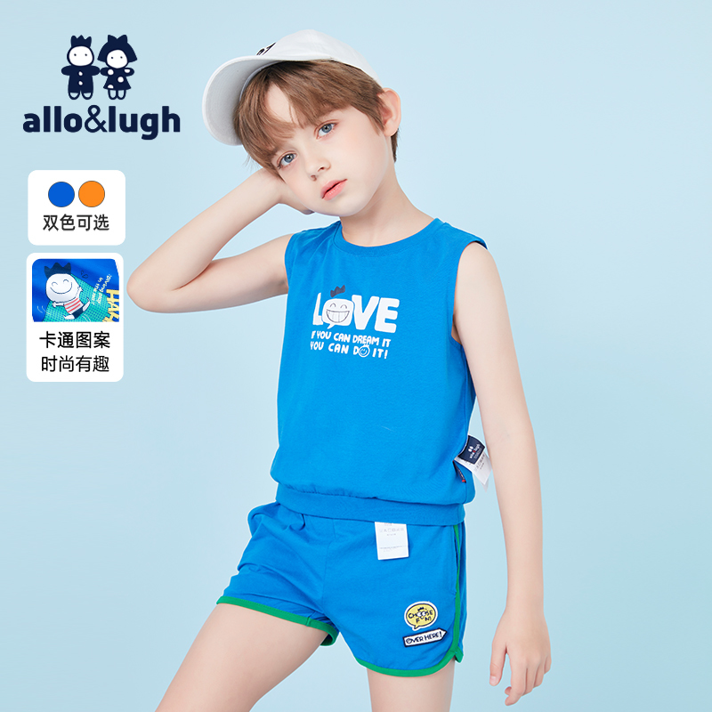 allolugh童装新款夏季男童无袖运动套装宽松潮牌两件套中大童