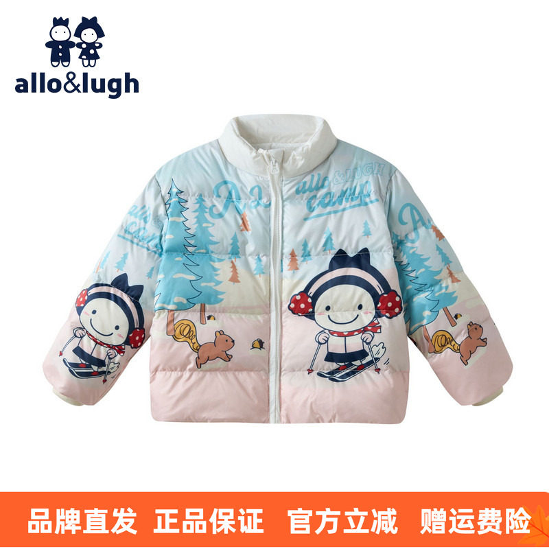 阿路和如儿童装女宝羽绒服2026新款冬装女童卡通印花立领滑雪外套图片