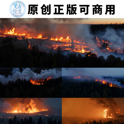 消防夜晚森林纵野大地救火灾烧山环境大气污染浓烟光高清视频素材