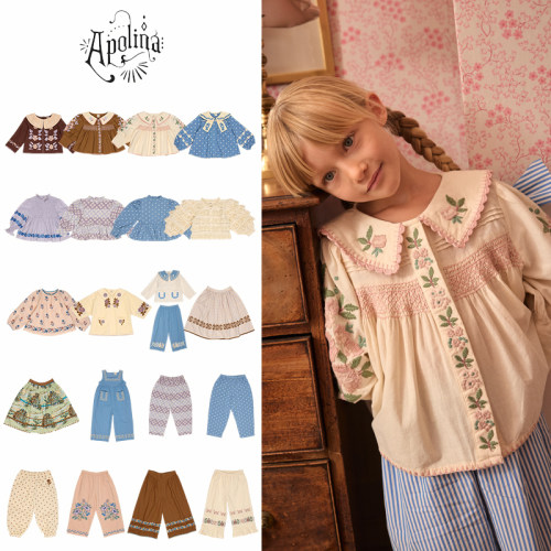 Shinyee▲apolina aw26女童复古刺绣衬衫长袖上衣碎花半裙阔腿裤