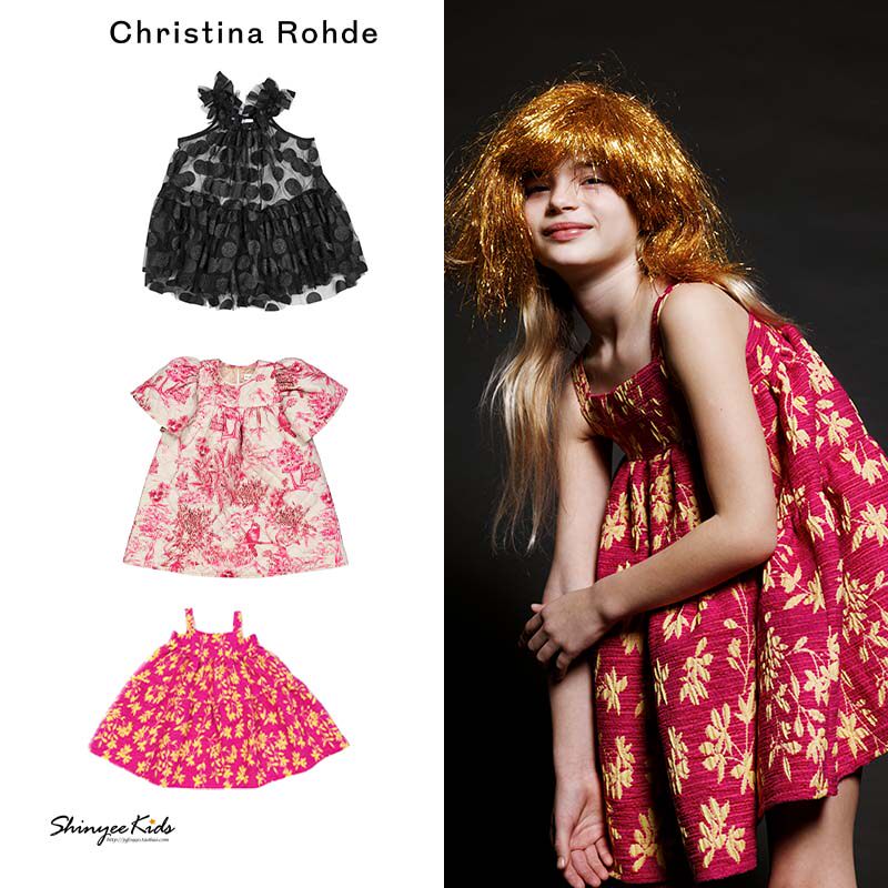 Shinyee▲christina rohde aw24秋冬女童复古印花吊带裙连衣裙
