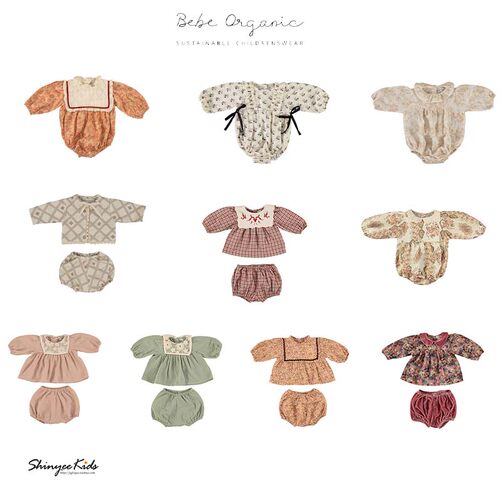 Shinyee▲bebe organic aw24复古印花纯棉宝宝连体衣包屁衣衬衫