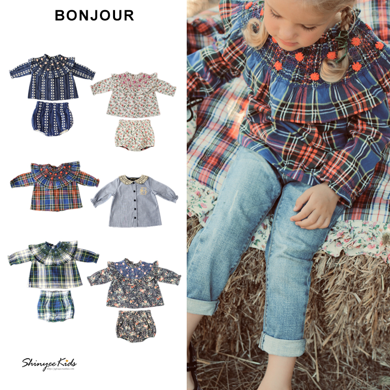 Shinyee▲bonjour aw22秋冬儿童刺绣打揽碎花衬衫短裤套装34-封面