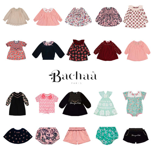 3折清仓 bachaa 女童复古碎花娃娃领连衣裙宝宝连体衣短裤衬衫
