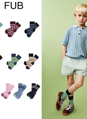 Shinyee▲FUB ss26春夏新款女童男童休闲短袜条纹袜子棉袜