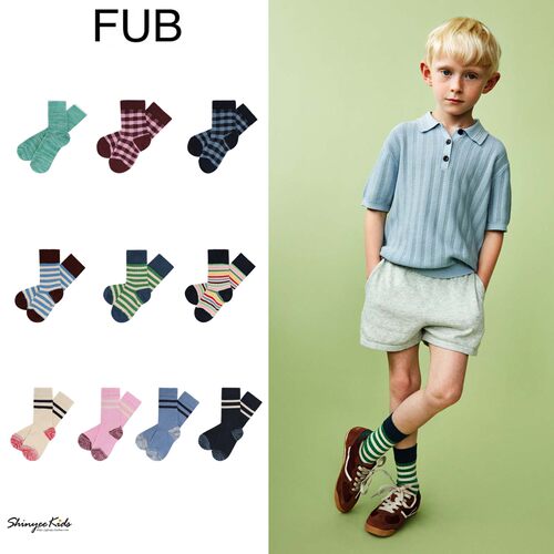 8ZShinyee▲FUB ss26春夏新款女童男童休闲短袜条纹袜子棉袜