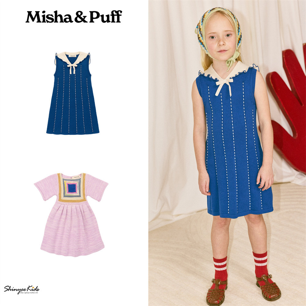Shinyee▲misha puff ss26春夏女童针织海军领背心裙方块连衣裙