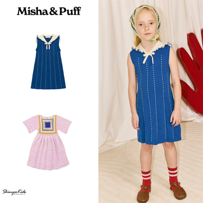 Shinyee▲misha puff ss26春夏女童针织海军领背心裙方块连衣裙