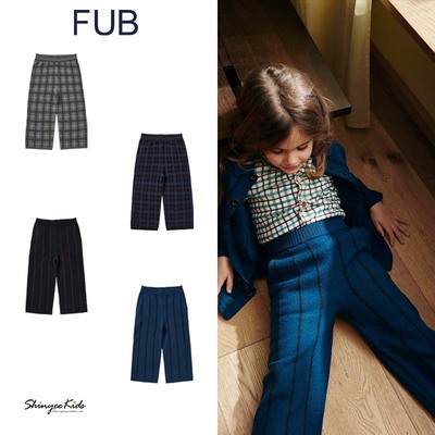 Shinyee▲FUB aw24秋冬儿童百搭时尚直筒显瘦格纹条纹针织长裤