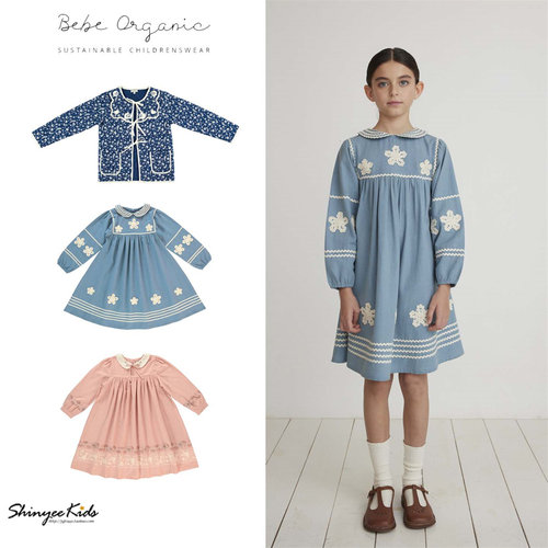 5ZShinyee▲bebe organic aw25秋冬女童甜美刺绣连衣裙棉服外套