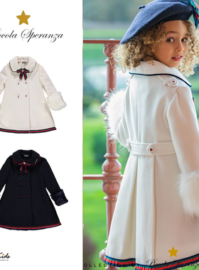 Shinyee▲piccola aw23秋冬儿童气质呢大衣中长款外套复古风