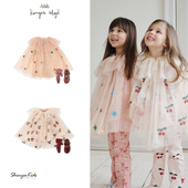 Konges 公主鞋 slojd 5ZShinyee aw24儿童薄纱披肩 小皮鞋 套装