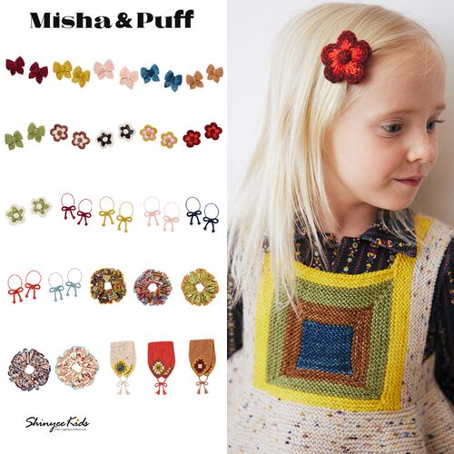 4ZShinyee▲misha puff aw24针织钩花发夹印花发圈头绳儿童发饰