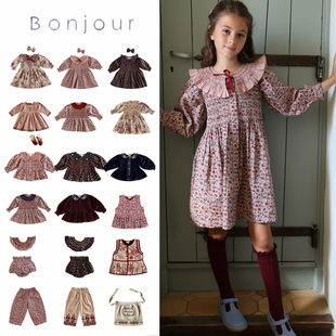 Shinyee▲bonjour aw26女童碎花连衣裙复古翻领长袖公主裙马甲