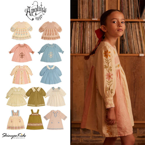 6ZShinyee▲apolina aw25秋冬女童复古印花连衣裙刺绣背心裙