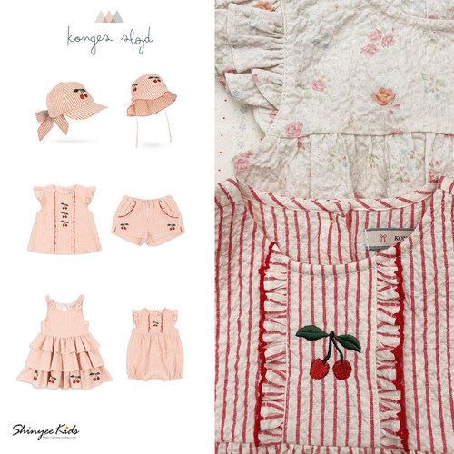 Shinyee▲konges slojd ss26女童樱桃帽子衬衫短裤连体衣连衣裙