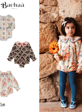 7ZShinyee▲bachaa aw25秋冬小童法式印花长袖连体衣女宝包屁衣