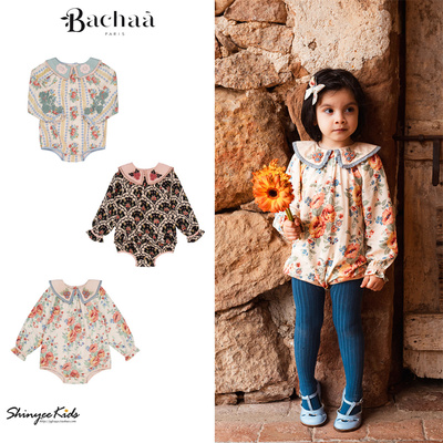 7ZShinyee▲bachaa aw25秋冬小童法式印花长袖连体衣女宝包屁衣