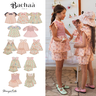 Shinyee▲bachaa ss26春夏浪漫法式印花女童衬衫上衣短裤套装