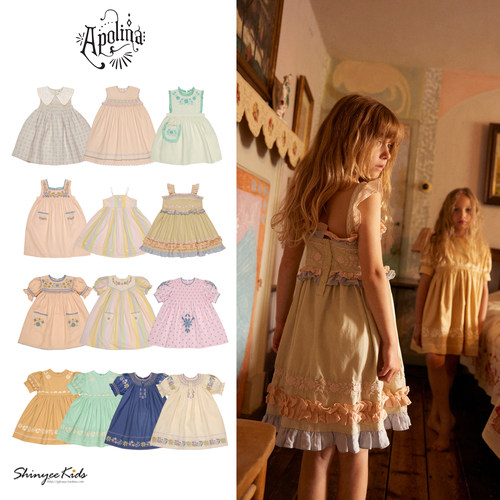 7ZShinyee▲apolina ss26春夏女童印花连衣裙刺绣背心裙吊带裙