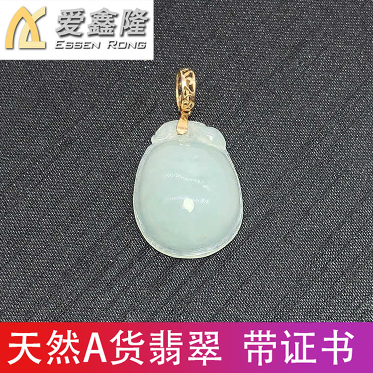 18K玫瑰金天然A货翡翠福瓜挂件 带检测证书糯种翡翠挂饰吊坠项坠