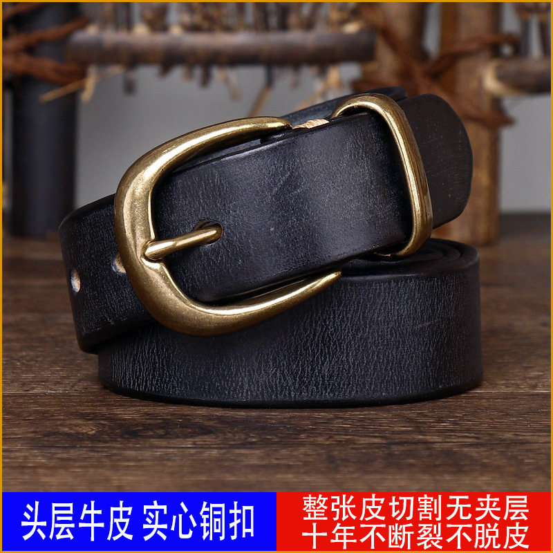手工休闲真皮腰带女细款复古黄铜针扣头层纯牛皮皮带男女通用腰带