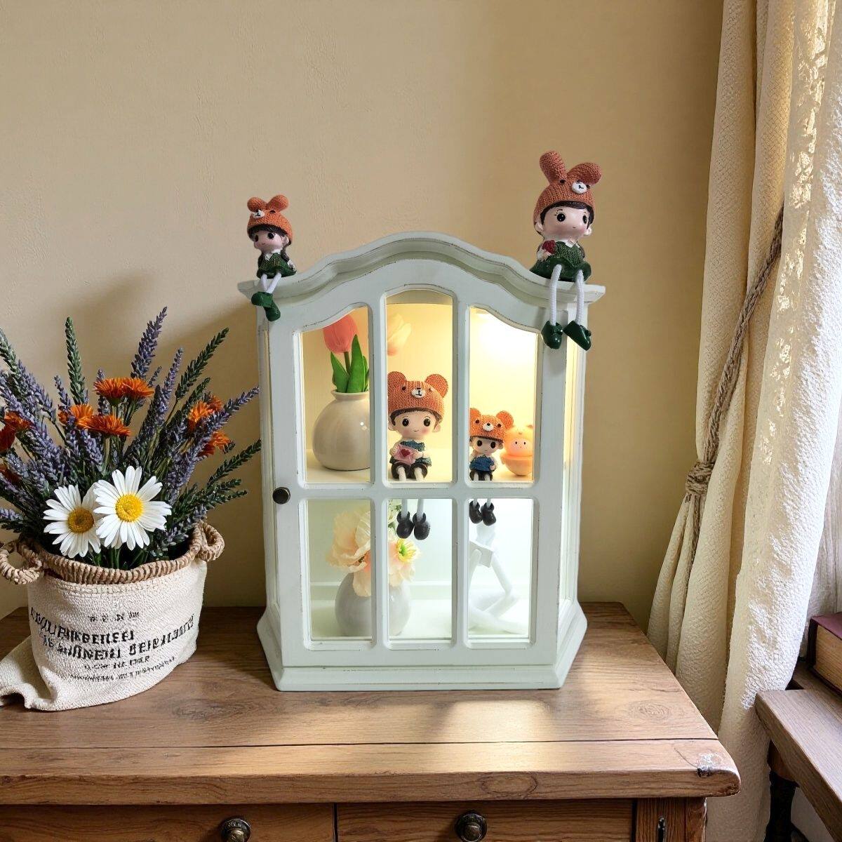 美式乡村做旧白实木玻璃收纳双层展示柜田园复古桌面整理储物柜子,收纳整理,收纳柜,淘宝优惠券,粉丝福利购,淘宝优惠卷