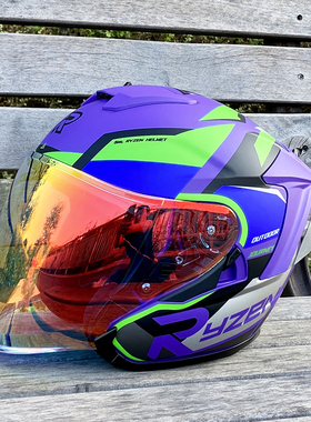Ryzen摩托车头盔男初号RSV机女士冬四分之三盔机车半盔双镜四季通