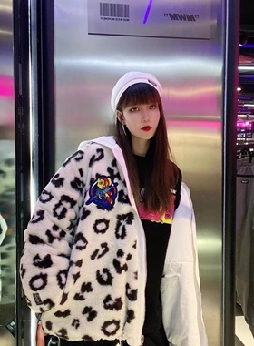 MWM木村井泓OOXOO欧美潮牌两面穿豹纹羊羔毛绒绣花宽松男女棉外套