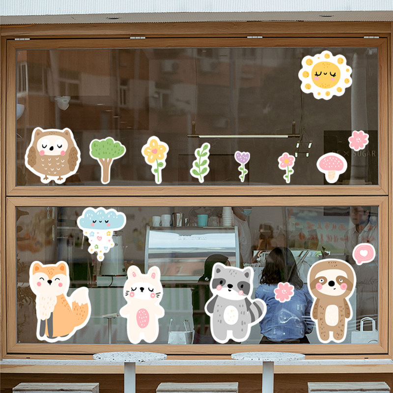 宠物店餐厅创意动物玻璃贴画