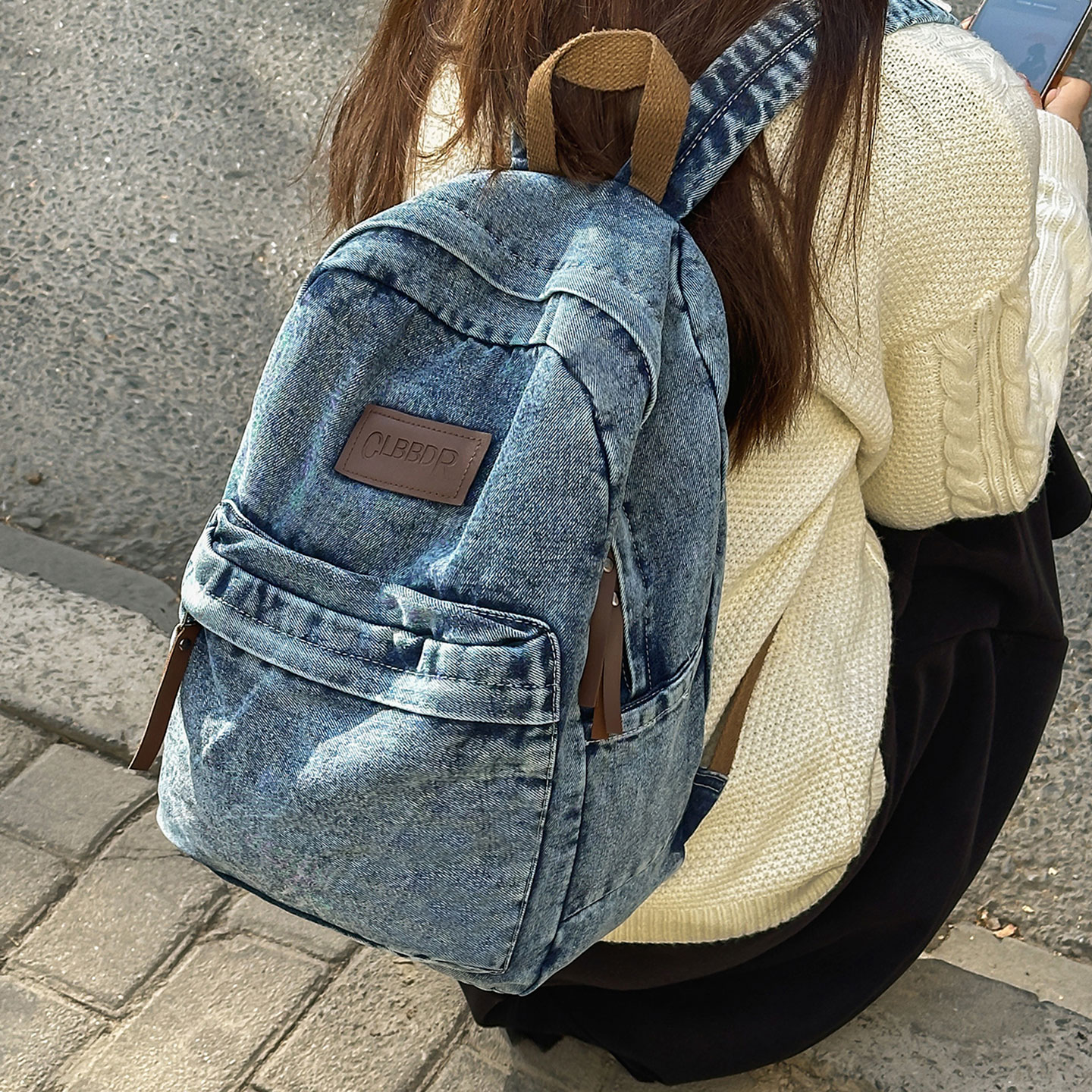 复古牛仔帆布双肩包女学生大容量