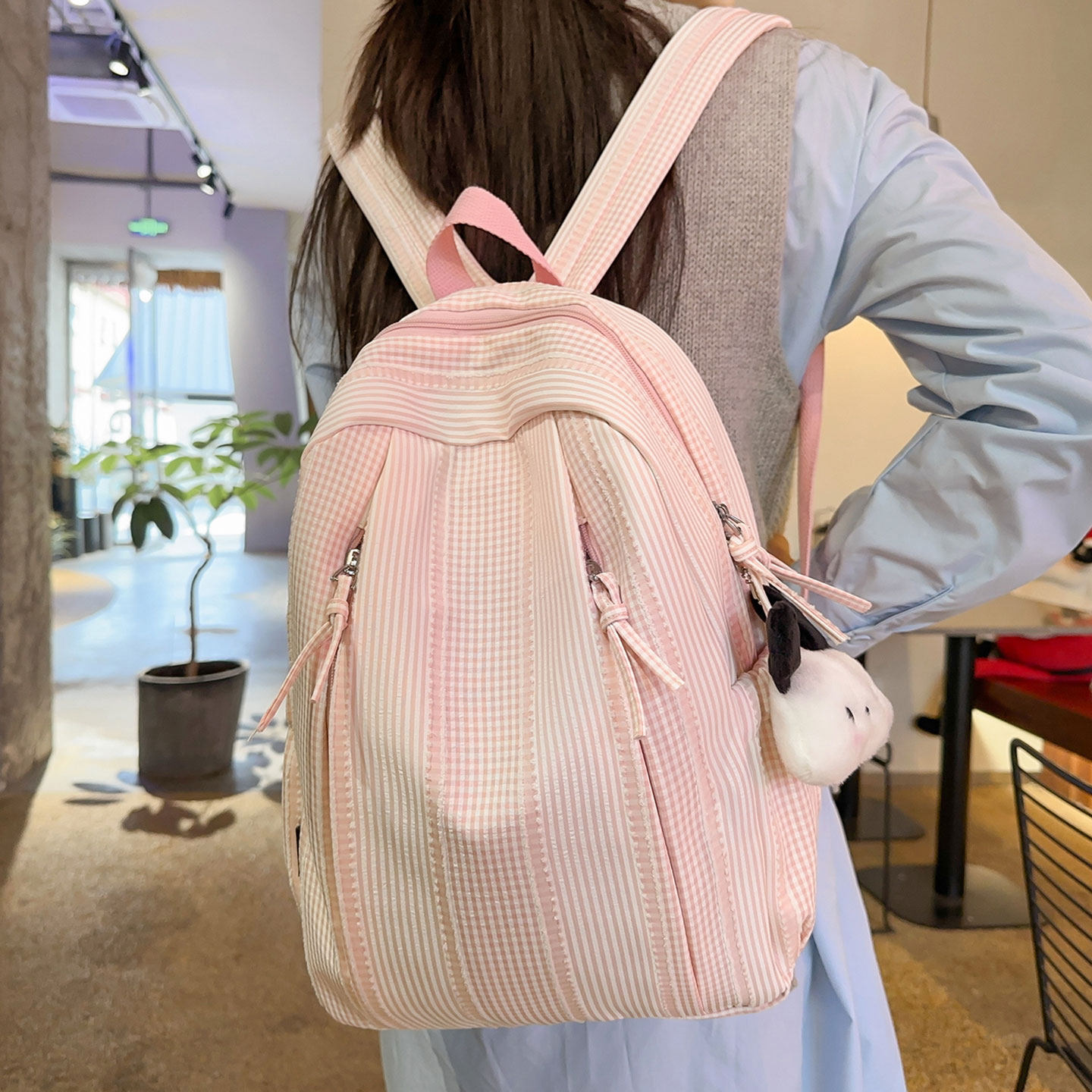 华夫格双肩包女韩版初中高中学生