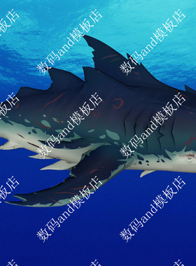 巨齿鲨模型动画鲨鱼3d模型objfbx maya鲨鱼游动3dsmax鲨鱼c4d鲨鱼